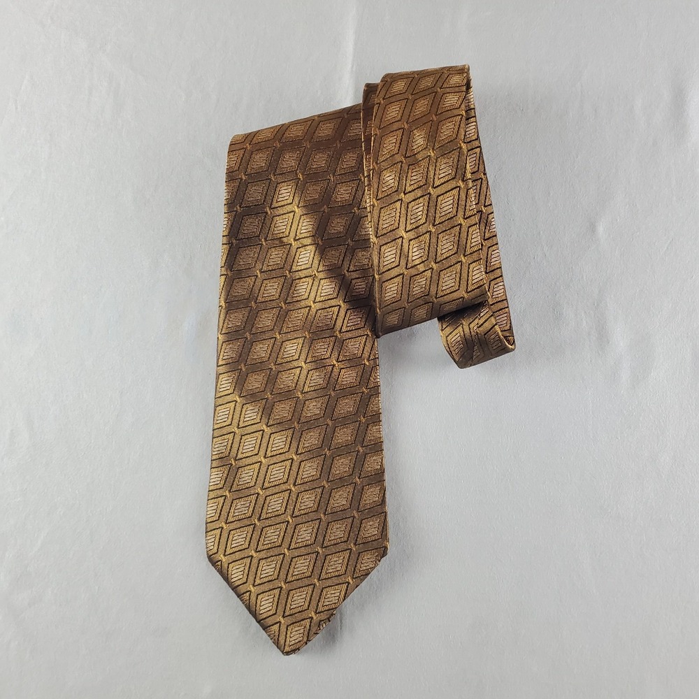 Dolce Gabbana Ties Mens 60 3.75 Gold Geometric Silk Designer Italy Luxury - Picture 1 of 13